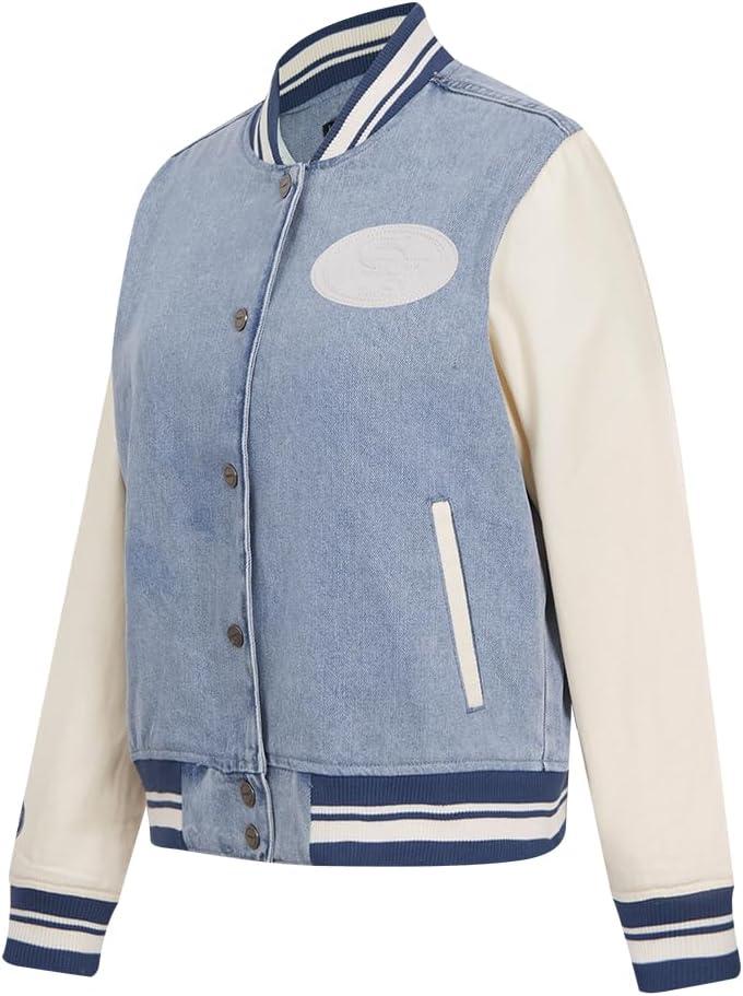 imagePro Standard Womens NFL San Francisco 49ers Varsity Blues Denim Jacket DenimLinen L