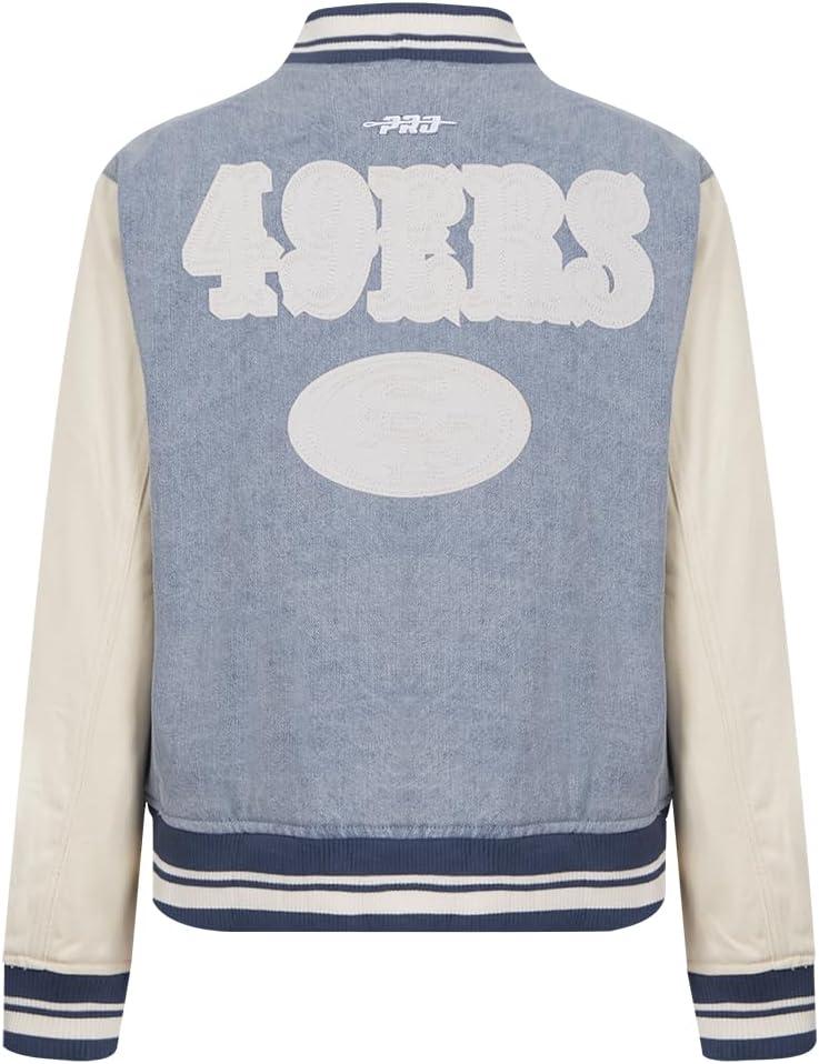 imagePro Standard Womens NFL San Francisco 49ers Varsity Blues Denim Jacket DenimLinen L