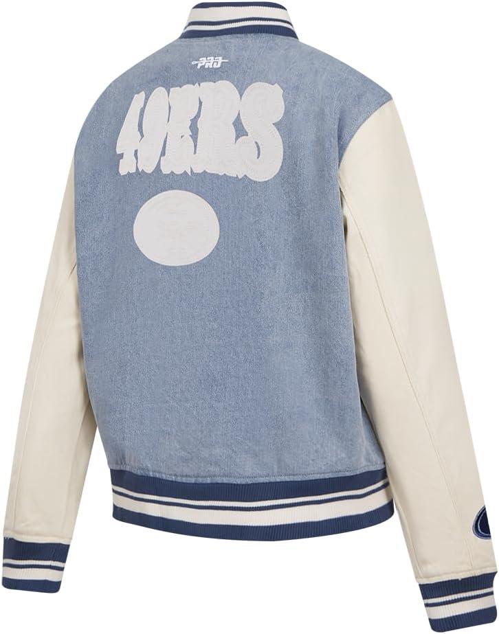 imagePro Standard Womens NFL San Francisco 49ers Varsity Blues Denim Jacket DenimLinen L