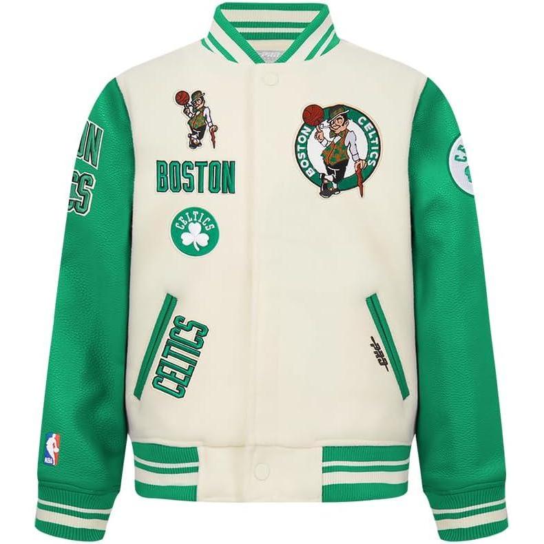 imagePro Standard Big Kids NBA Retro Classics Varsity JacketEggshell Kelly Green