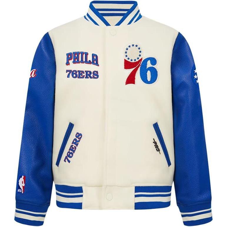 imagePro Standard Big Kids NBA Retro Classics Varsity JacketEggshellRoyal Blue