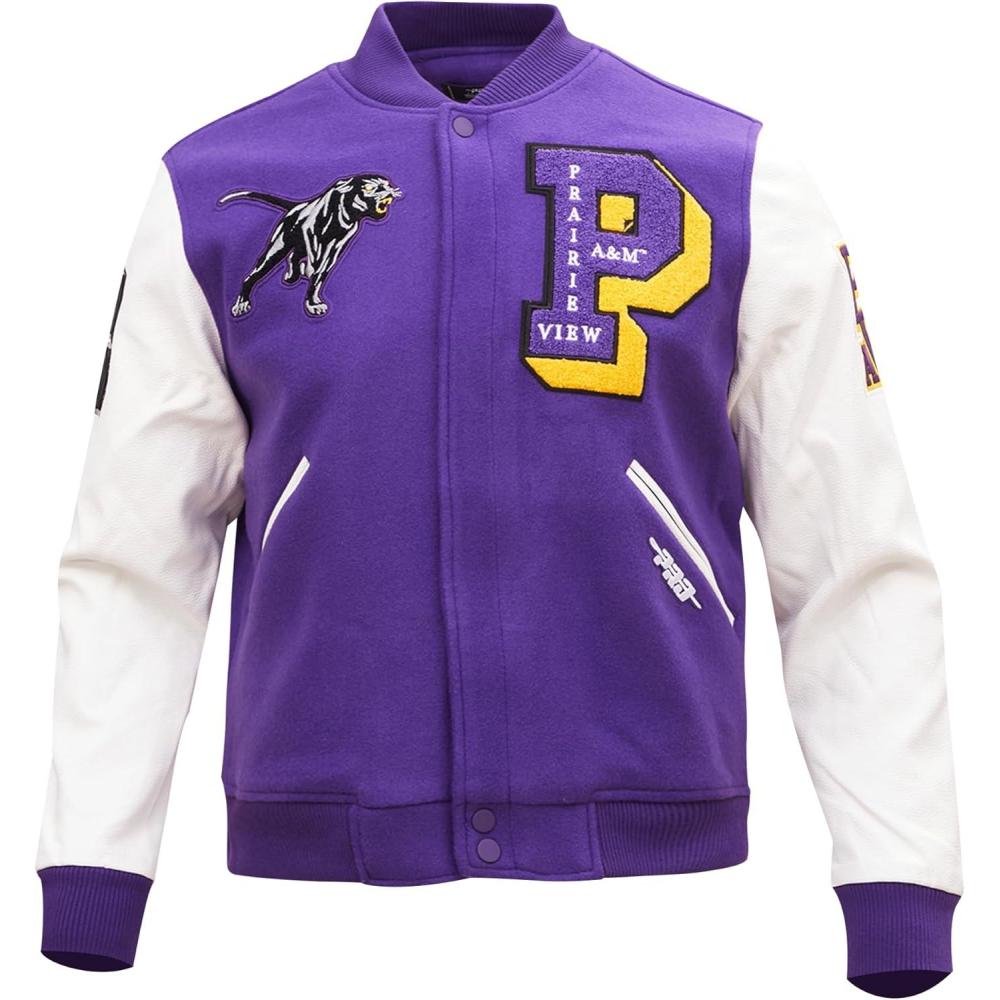 imagePro Standard Mens College Classic Chenille Varsity JacketPurpleWhite