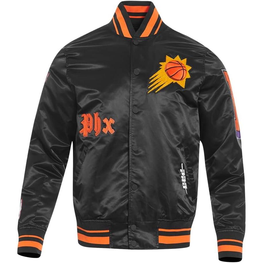 imagePro Standard Mens NBA Old English Satin JacketBlackOrange