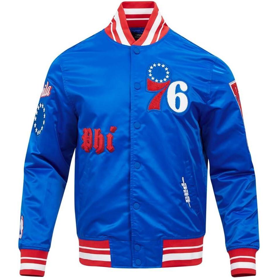 imagePro Standard Mens NBA Old English Satin JacketRoyal BlueRed