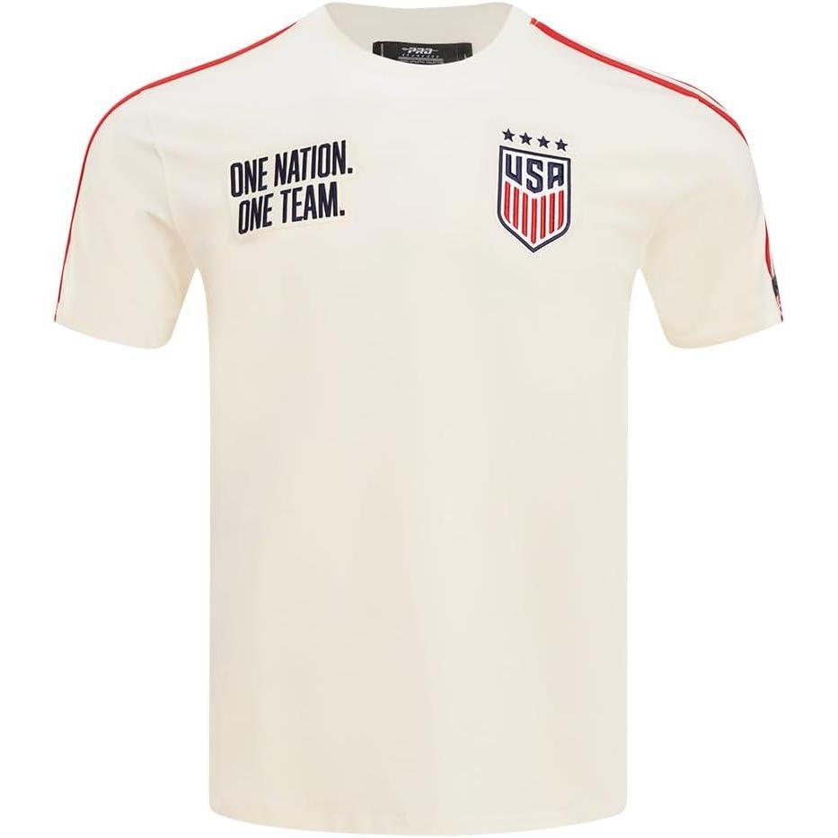 imagePro Standard Mens Ussf USWNT Soccer Classic Chenille Standard Cotton Short Sleeve ShirtEggshell Red