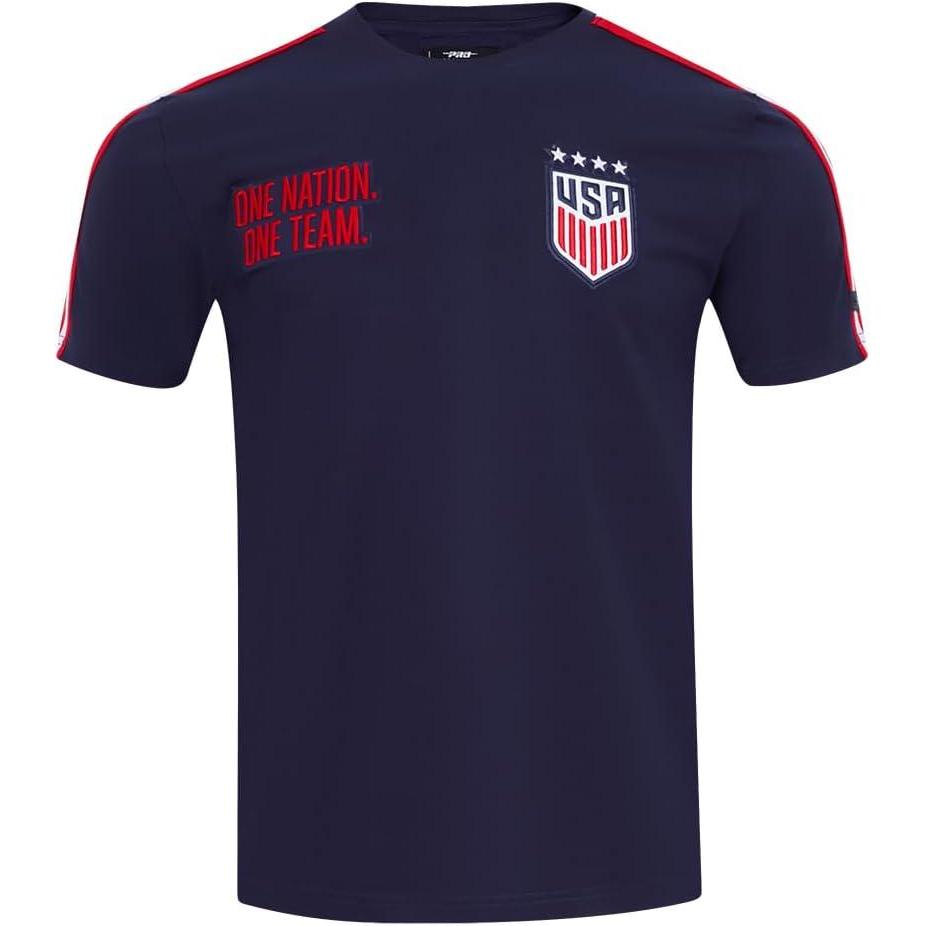 imagePro Standard Mens Ussf USWNT Soccer Classic Chenille Standard Cotton Short Sleeve ShirtMidnight NavyRed