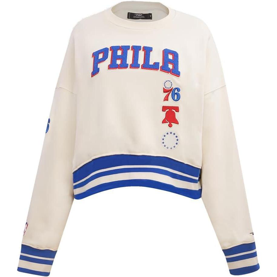 imagePro Standard NBA womens Womens Nba Retro Classics Brushed Back French Terry Crewneck SweatshirtEggshellRoyal Blue