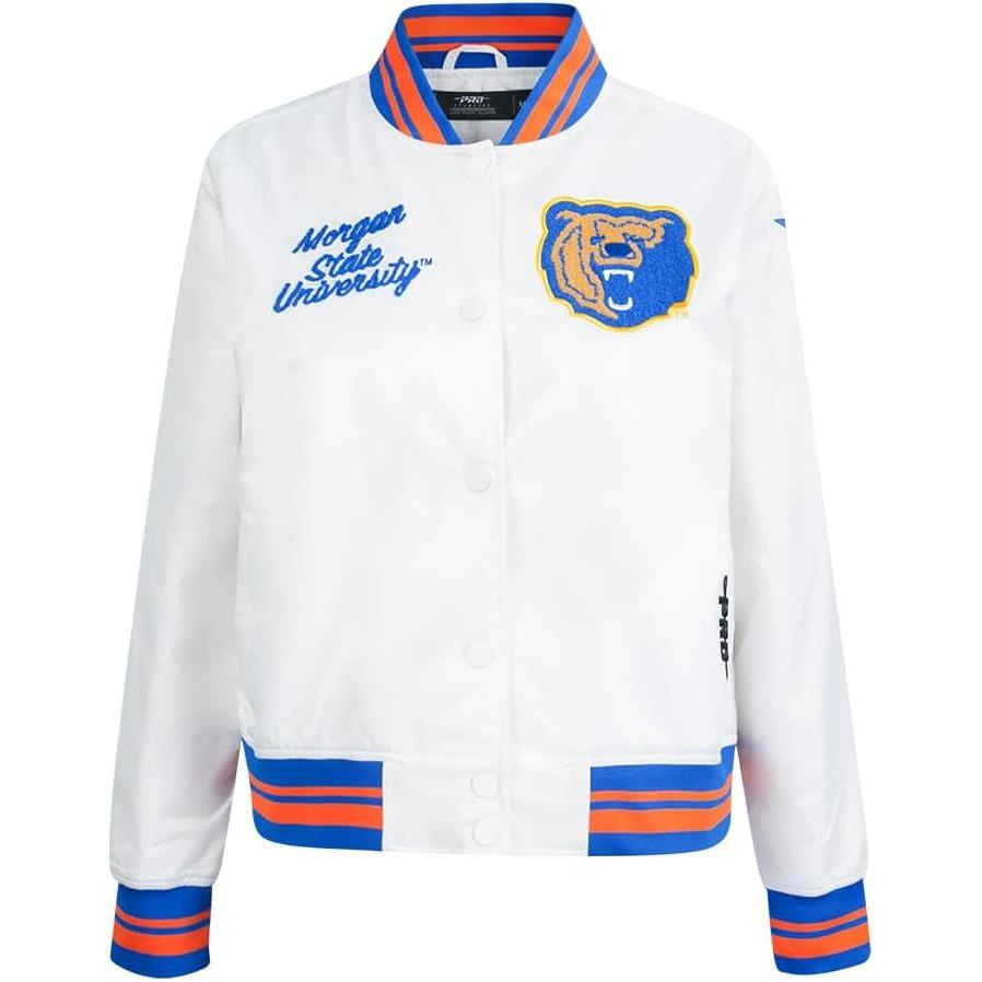 imagePro Standard Womens College Classic Essentials Satin JacketWhiteRoyal BlueOrange