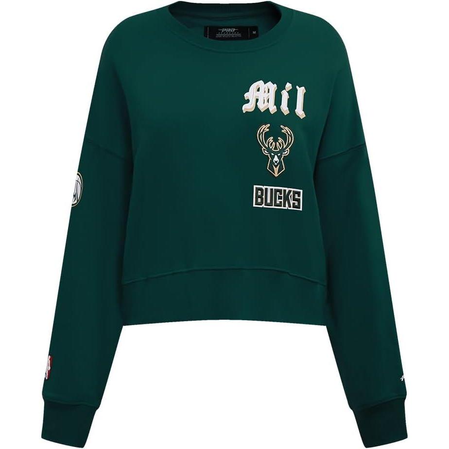 imagePro Standard Womens NBA Old English Brushed Back French Terry Crewneck SweatshirtForest Green