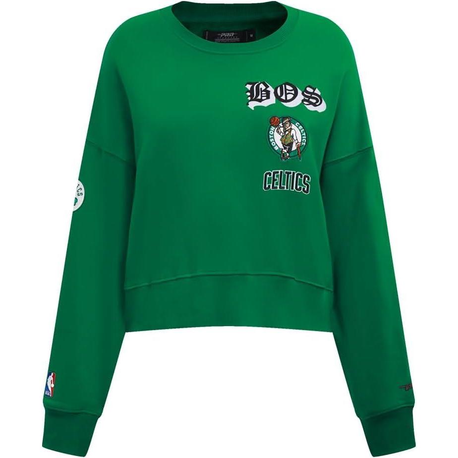 imagePro Standard Womens NBA Old English Brushed Back French Terry Crewneck SweatshirtKelly Green