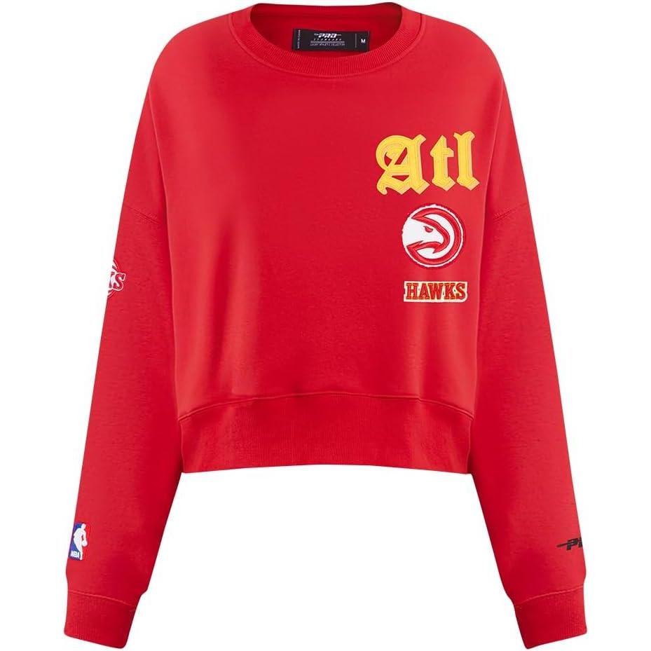 imagePro Standard Womens NBA Old English Brushed Back French Terry Crewneck SweatshirtRed