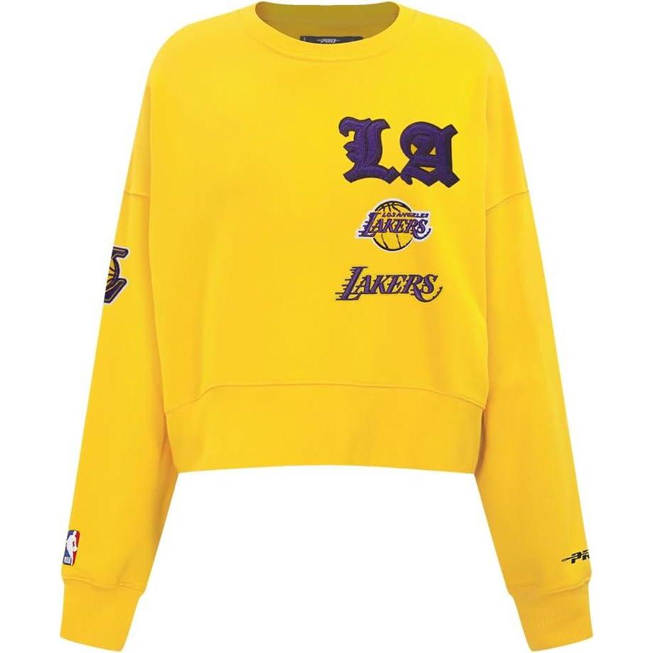 imagePro Standard Womens NBA Old English Brushed Back French Terry Crewneck SweatshirtYellow