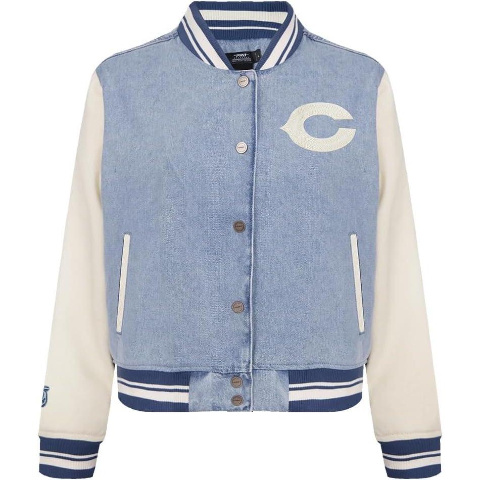 imagePro Standard Womens NFL Chicago Bears Varsity Blues Denim Jacket DenimLinen L