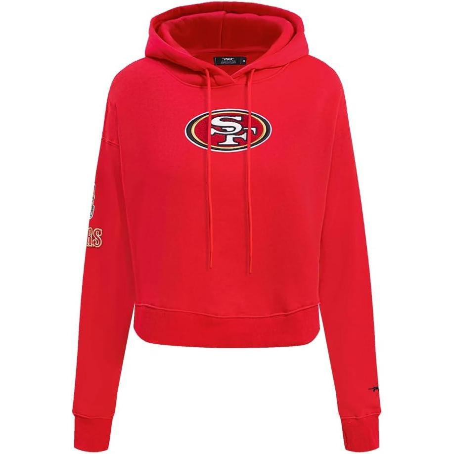 imagePro Standard Womens NFL Classic Chenille Brushed Back French Terry Cropped Pullover HoodieRed