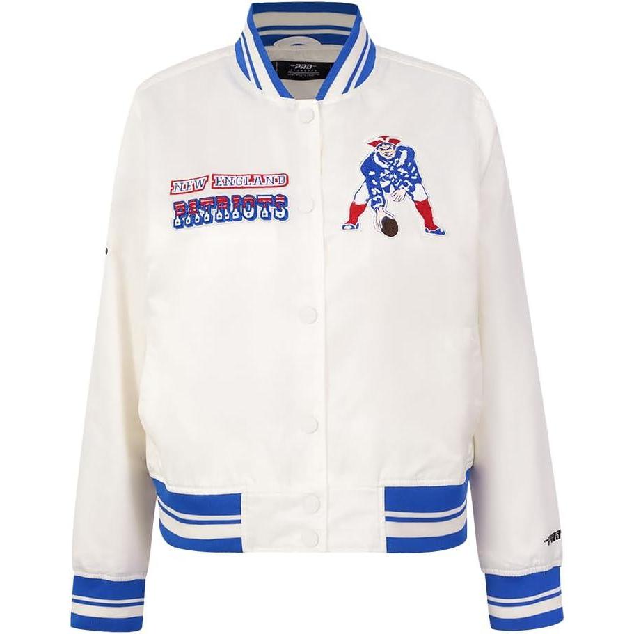 imagePro Standard Womens NFL New England Patriots Retro Classics Satin Jacket EggshellRoyal Blue L