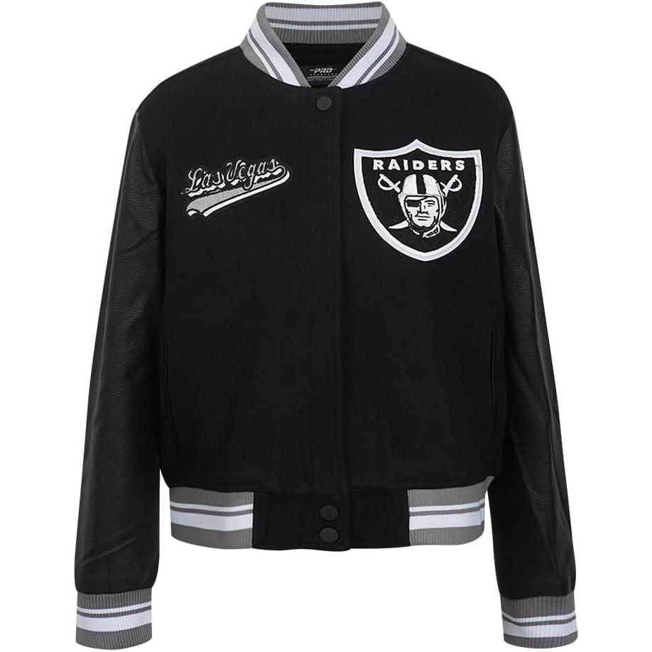 imagePro Standard Womens NFL Script Tail Varsity JacketBlackGray