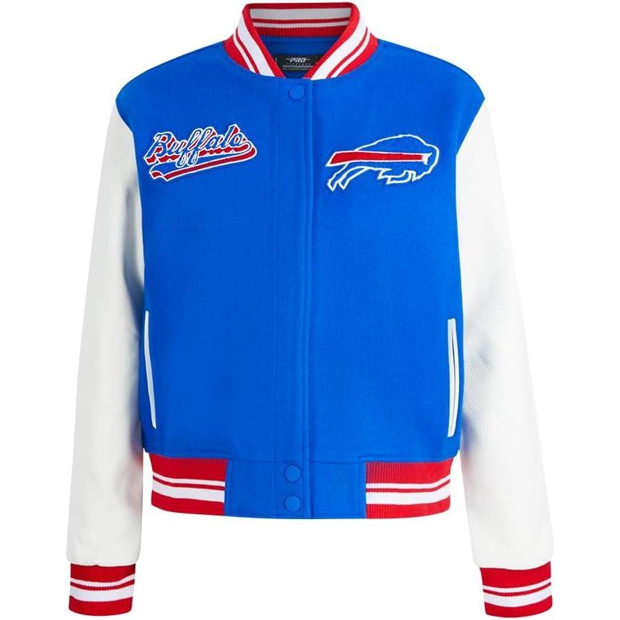 imagePro Standard Womens NFL Script Tail Varsity JacketRoyal BlueRed