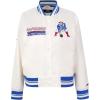 Pro Standard Womens NFL New England Patriots Retro Classics Satin Jacket Eggshell/Royal Blue L