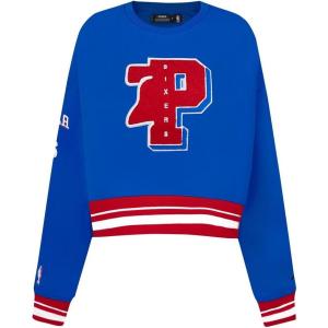 PRO STANDARD Womens NBA Mash Up Brushed Back French Terry Crewneck Sweatshirt(Royal Blue/Red)