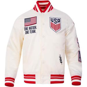 Pro Standard MENS USSF US SOCCER CLASSIC CHENILLE SATIN JACKET EGGSHELL/RED M