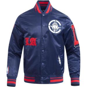 Pro Standard Mens NBA Old English Satin Jacket(Midnight Navy/Red/Midnight Navy)