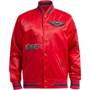 Pro Standard Mens NBA Old English Satin Jacket(Red/Midnight Navy/Red)