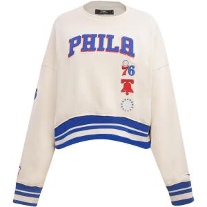 Pro Standard NBA womens Womens Nba Retro Classics Brushed Back French Terry Crewneck Sweatshirt(Eggshell/Royal Blue)