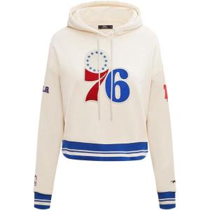 Pro Standard NBA womens Womens Nba Retro Classics Brushed Back French Terry Cropped Pullover Hoodie(Eggshell/Royal Blue)