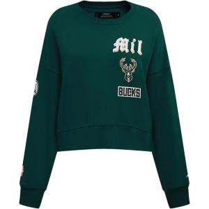 Pro Standard Womens NBA Old English Brushed Back French Terry Crewneck Sweatshirt(Forest Green)