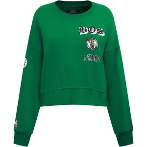 Pro Standard Womens NBA Old English Brushed Back French Terry Crewneck Sweatshirt(Kelly Green)