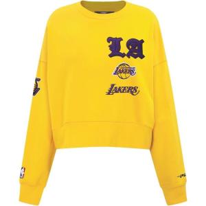Pro Standard Womens NBA Old English Brushed Back French Terry Crewneck Sweatshirt(Yellow)