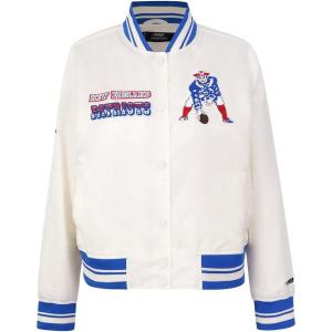 Pro Standard Womens NFL New England Patriots Retro Classics Satin Jacket Eggshell/Royal Blue L