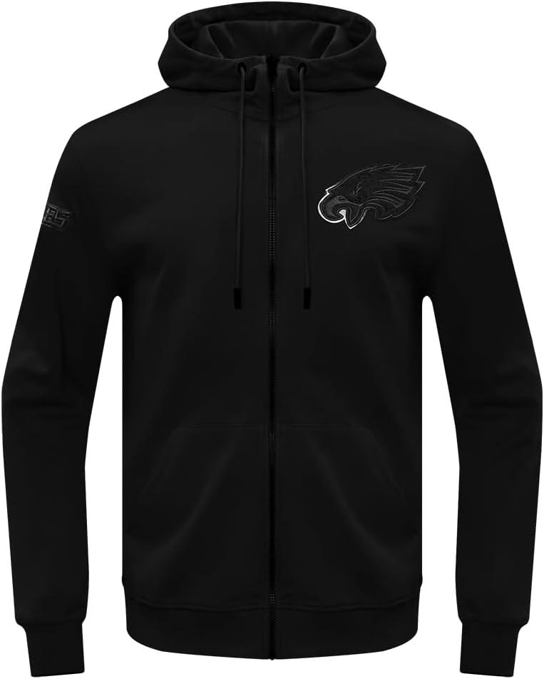 imagePro Standard Mens NFL Classic Triple Black Cotton Double Knit Full Zip HoodieTriple Black