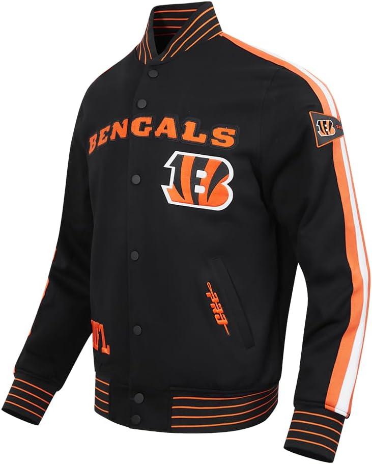 imagePro Standard Mens NFL Pro Game Day Jacket Double Knit JacketBlackOrangeWhite