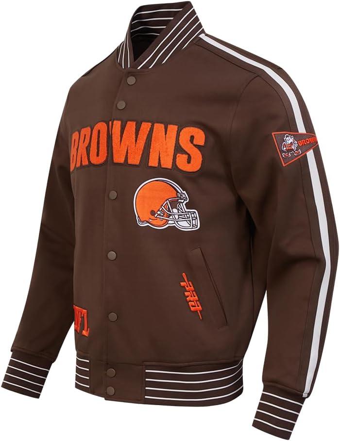 imagePro Standard Mens NFL Pro Game Day Jacket Double Knit JacketBrownEggshellBrown