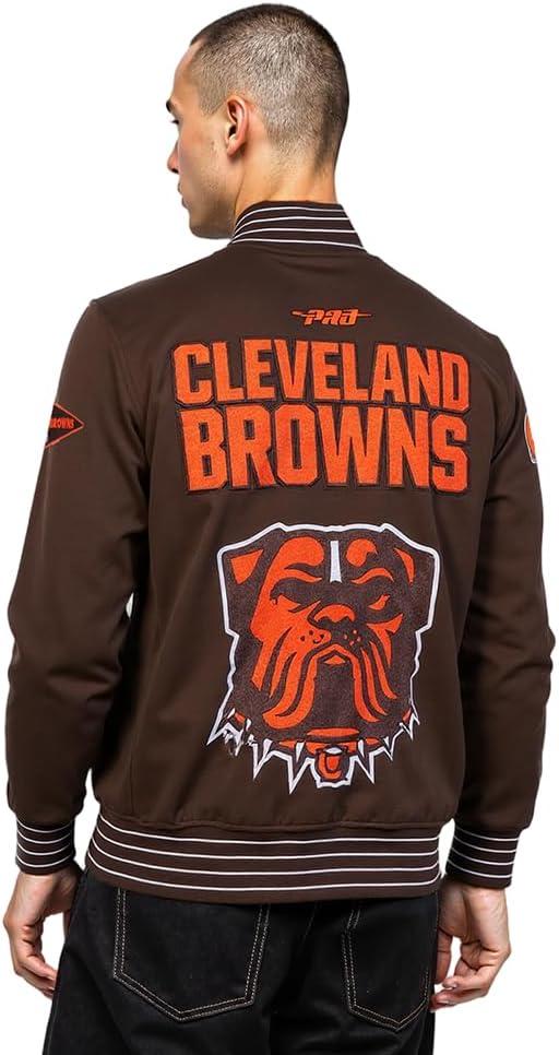imagePro Standard Mens NFL Pro Game Day Jacket Double Knit JacketBrownEggshellBrown