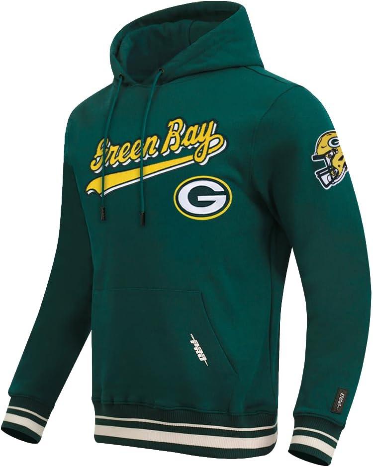 imagePro Standard Mens NFL Script Tail Brushed Back French Terry Pull Over HoodieForest Green