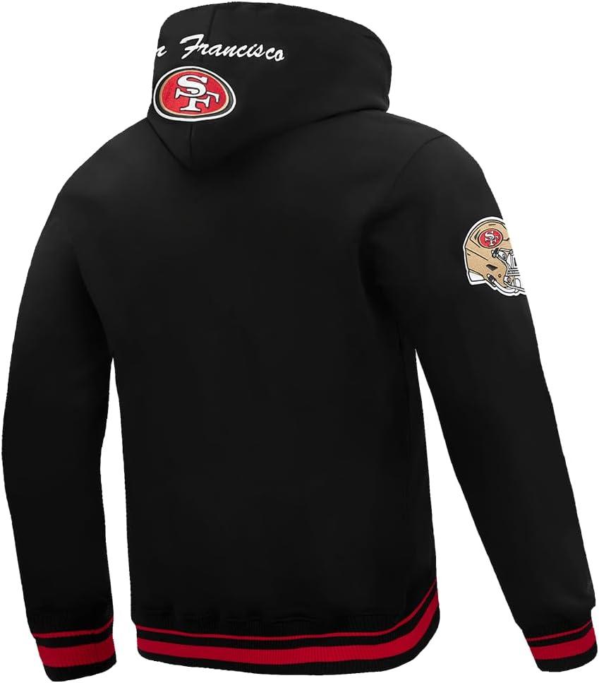 imagePro Standard Mens NFL Team Badge Brushed Back French Terry Pull Over HoodieBlackRedBlack