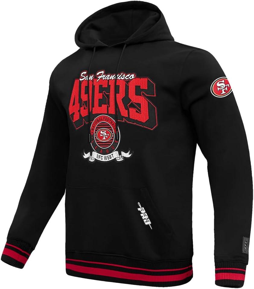 imagePro Standard Mens NFL Team Badge Brushed Back French Terry Pull Over HoodieBlackRedBlack