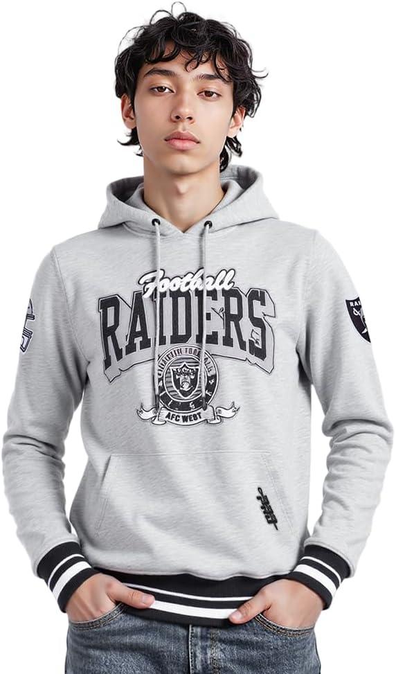 imagePro Standard Mens NFL Team Badge Brushed Back French Terry Pull Over HoodieGrey