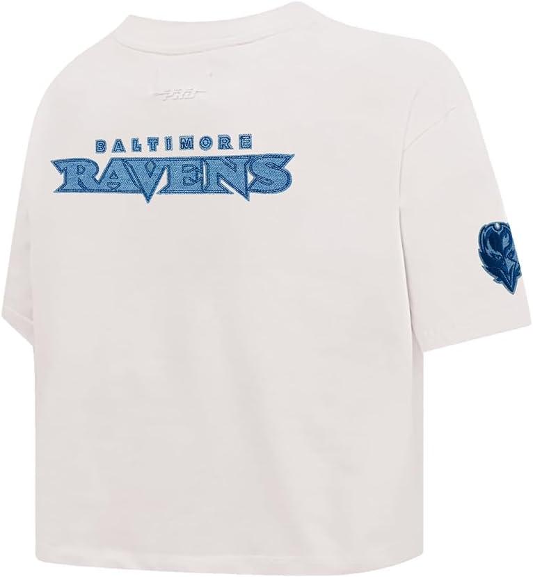 imagePro Standard Womens NFL Baltimore Ravens Varsity Blues Short Sleeve Boxy Tee Linen S