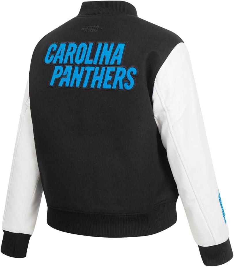 imagePro Standard Womens NFL Carolina Panthers Classic Chenille Varsity Jacket BlackWhite XS