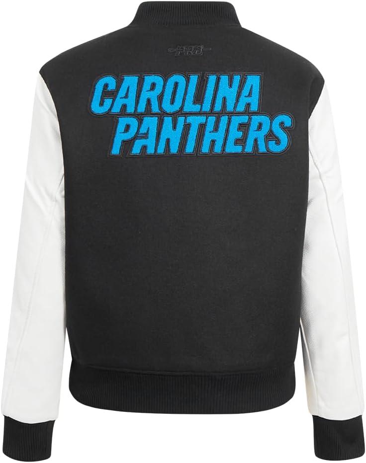 imagePro Standard Womens NFL Carolina Panthers Classic Chenille Varsity Jacket BlackWhite XS