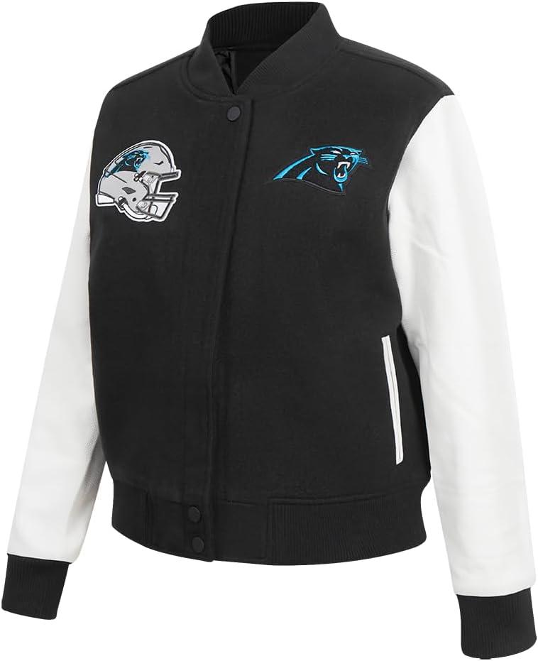 imagePro Standard Womens NFL Carolina Panthers Classic Chenille Varsity Jacket BlackWhite XS