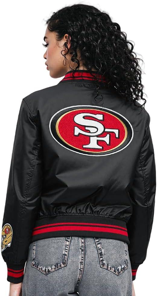 imagePro Standard Womens NFL Mash Up Satin JacketBlackRedBlack