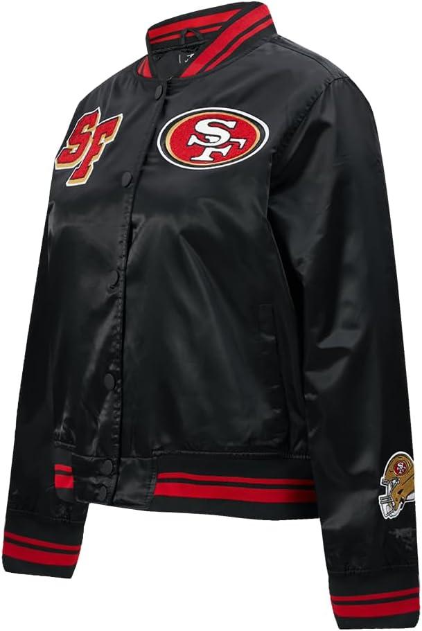imagePro Standard Womens NFL Mash Up Satin JacketBlackRedBlack