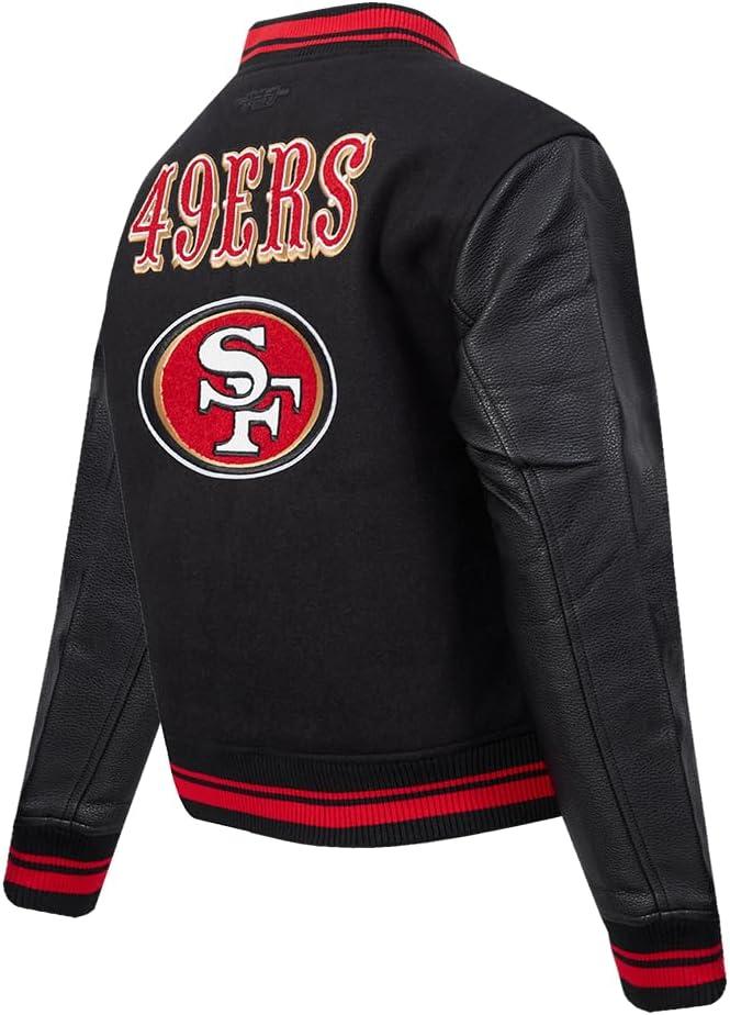 imagePro Standard Womens NFL Mash Up Varsity JacketBlackRedBlack