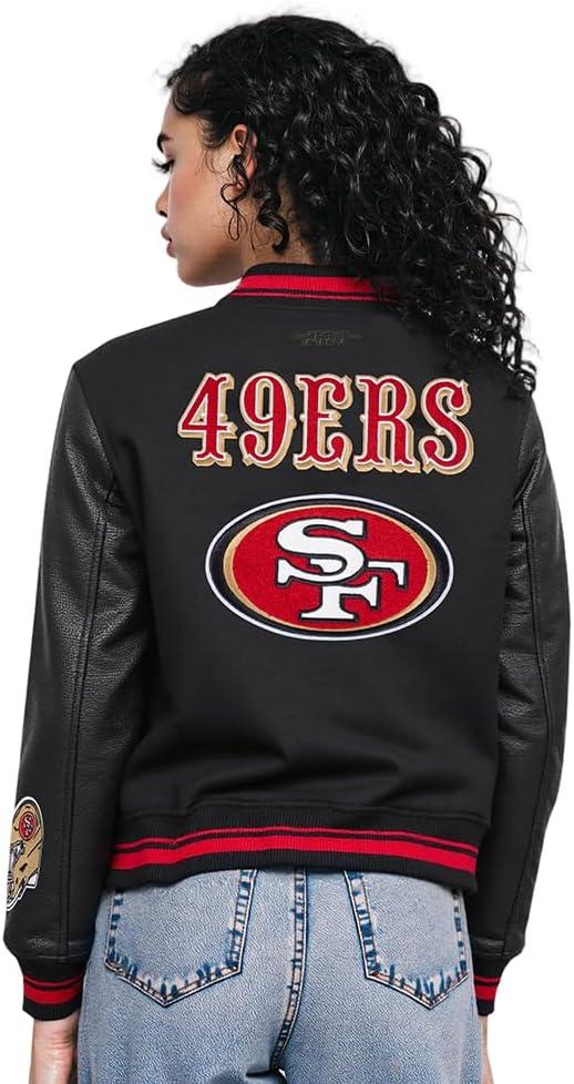 imagePro Standard Womens NFL Mash Up Varsity JacketBlackRedBlack