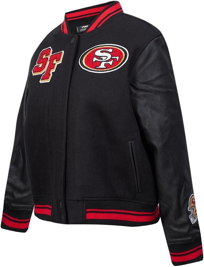 imagePro Standard Womens NFL Mash Up Varsity JacketBlackRedBlack