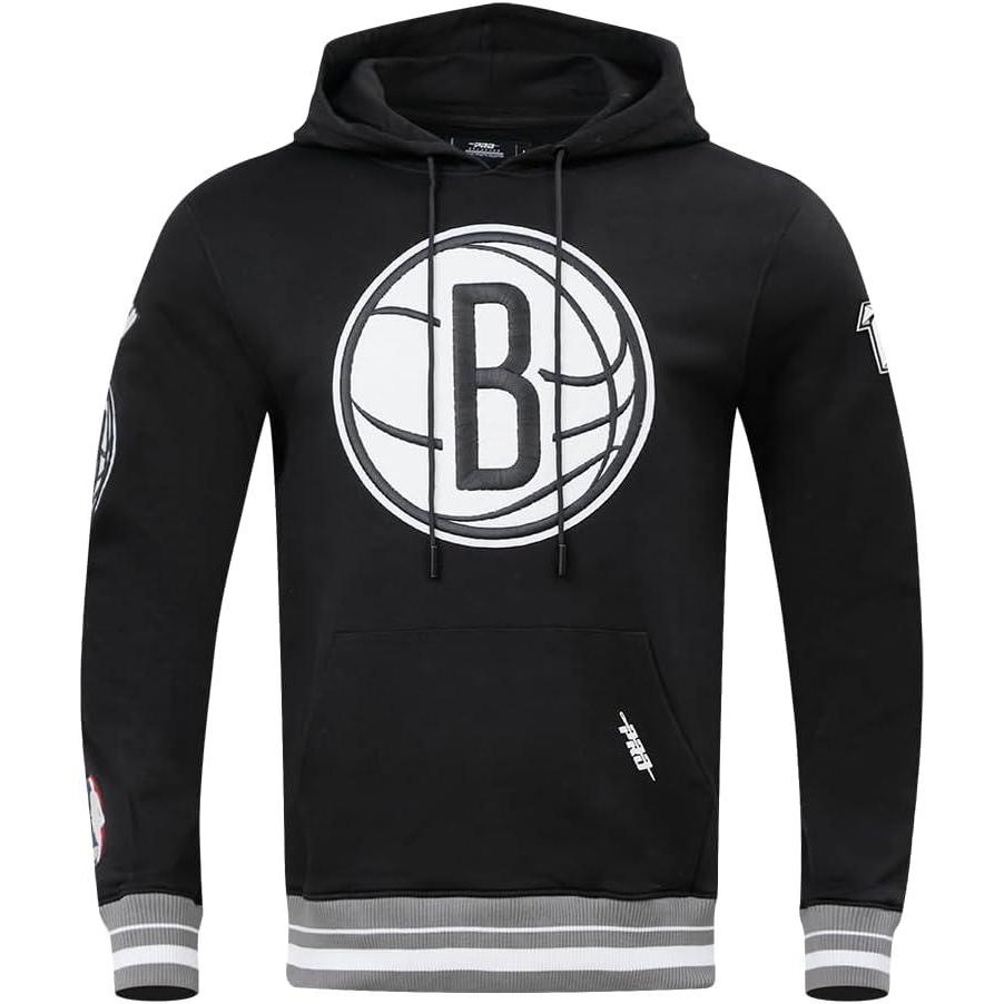 imagePro Standard Mens NBA Brooklyn Nets Retro Classics Fleece Pull Over Hoodie BlackGray M